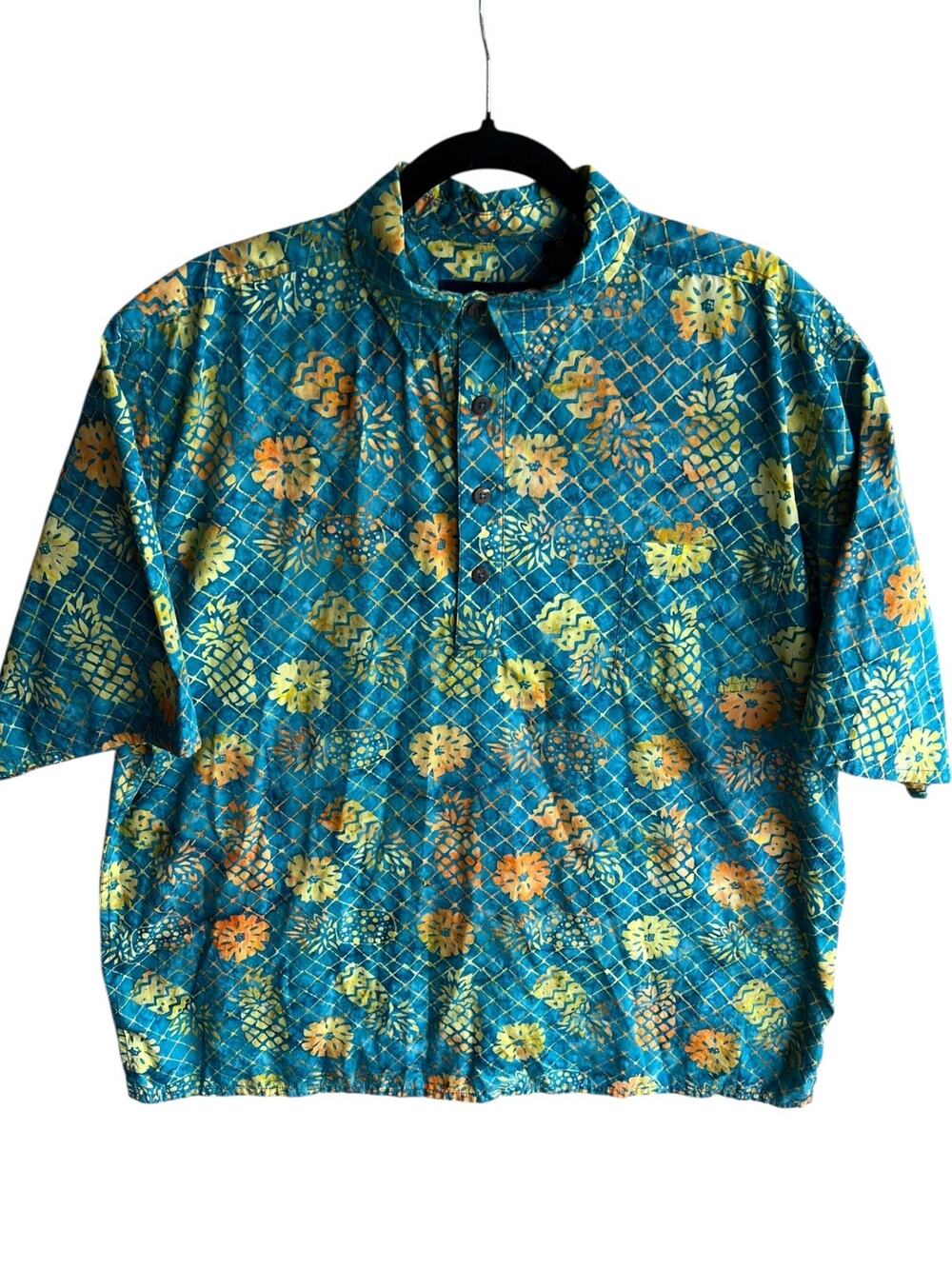 Pete Huntington Men's Hawaiian Green Shirt 100% Cotton Pineapples Size XL